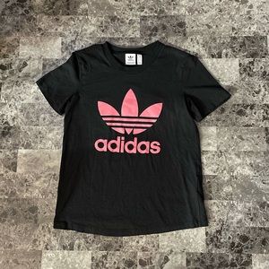adidas Originals Black Tee with Pink Trefoil Logo
